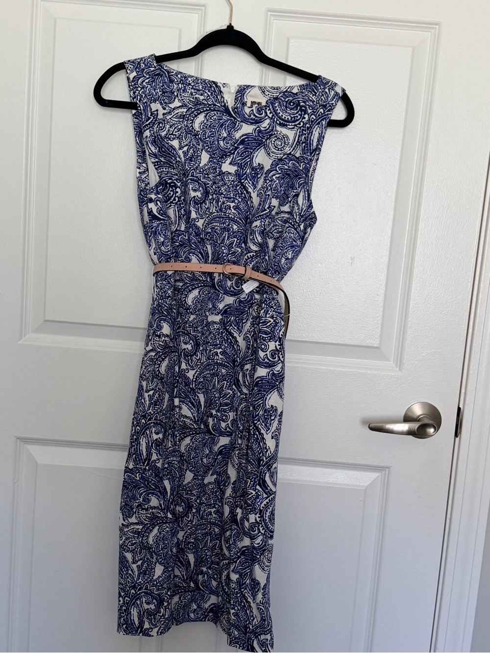 Blue Paisley Sleeveless Midi Dress with pockets